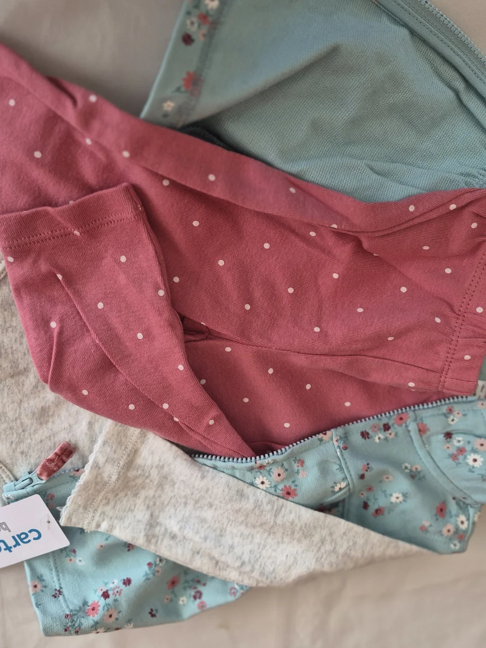 Carter's Floral Mint Green Hooded Top with Pink Leggings Set